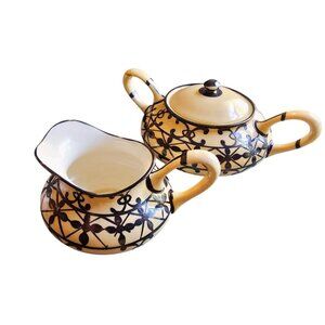 Antique Lenox Ivory Porcelain Cream & Sugar Set With Silver Overlay (LE1000)